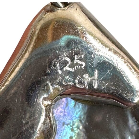 Vtg Statement 925 Sterling Silver Abalone Shell Pendant Artisan Signed 1.5" Boho - Picture 4 of 6